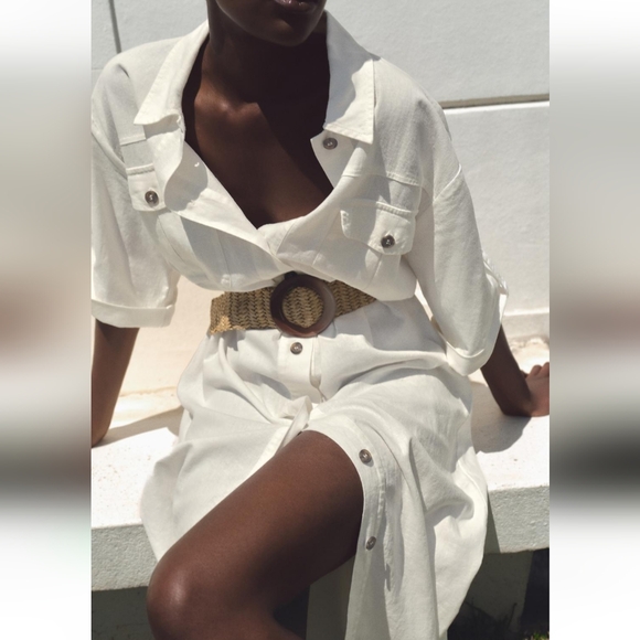 ZARA Linen Blend BELTED MIDI SHIRT DRESS - Picture 3 of 8
